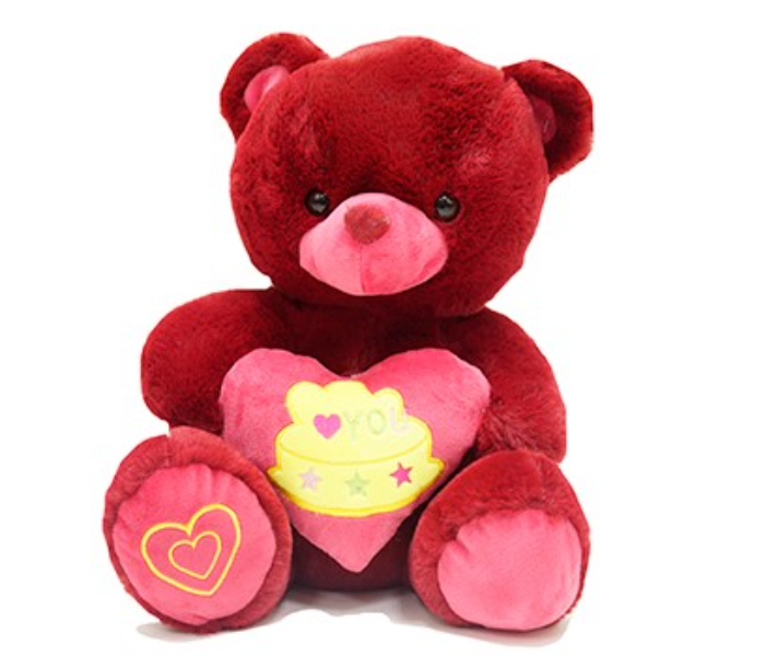 YD4481 40CM Bear Soft Doll with Heart for Kids - Maroon - Zoom Image