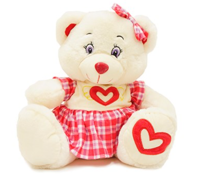 W4-4744-1 34CM Dressed Bear Soft Doll for Kids - Cream and Red - Zoom Image