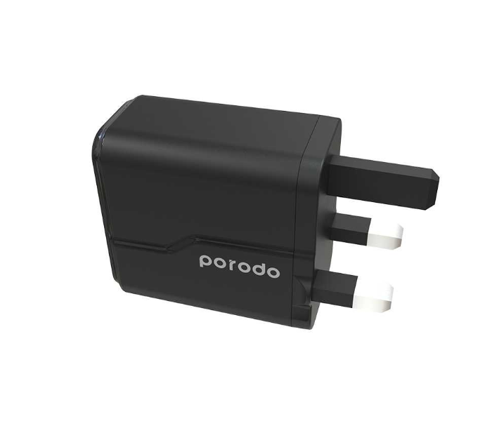 Porodo PD-18PDUK-BK Dual Port USB-C Fast Charging Adapter Wall Charger with Built-in Protective Mechanism and Fire Retardant - Black - Zoom Image 3