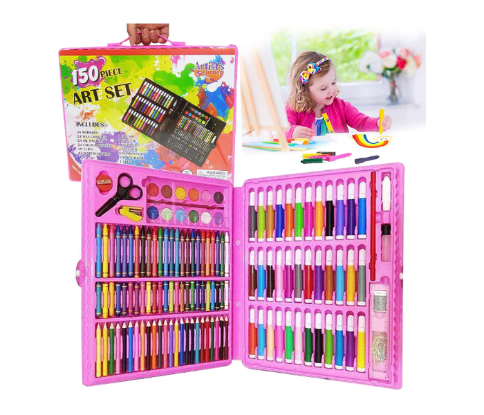 150 Pieces Sketching Color Pencils Crayon Oil Pastel Watercolor Markers Art Set for Kids - Pink - Zoom Image 1