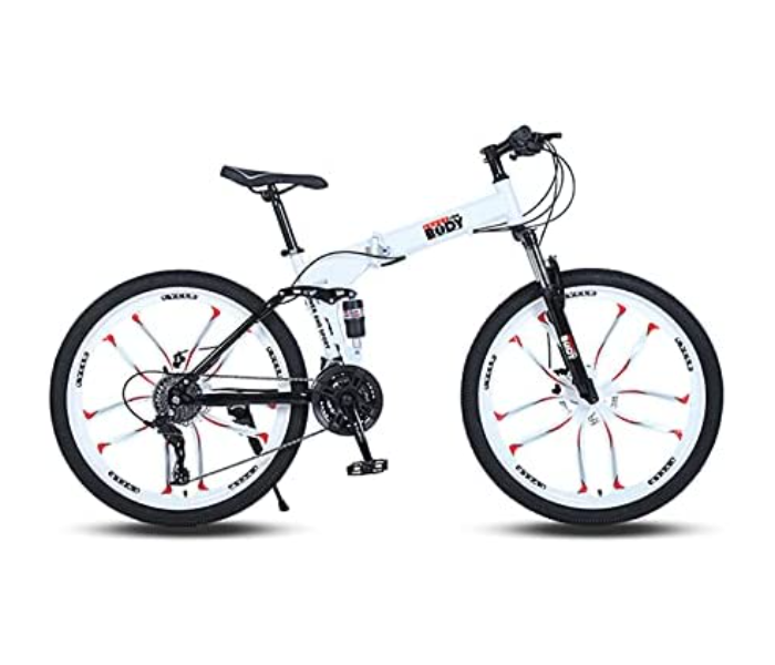 Body Line Sport FLD10K3 26 Inch Super Hero Folding Bicycle with Double Disk Brake and Shock Absoration Front Fork - White - Zoom Image