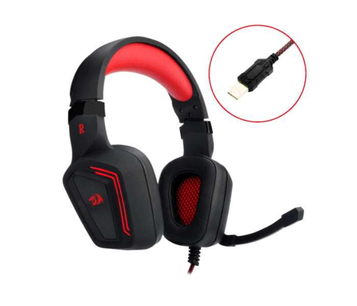 Redragon H310-1 Muses Virtual Surround Sound PC USB Gaming Headset - Black and Red - Zoom Image 4