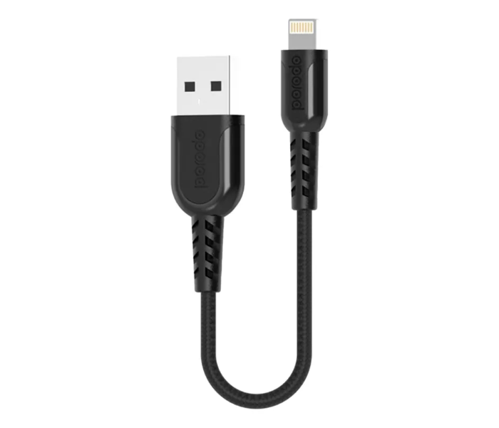 Porodo PD-LMETRP025-BK 0.25 Meter Super Durable and Fast Charging Metal Braided Lightning Cable - Black - Zoom Image