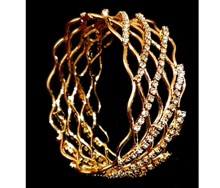 Strabella BB1-06a 2.4 Single Bangle with Stones for Women - Golden - Zoom Image