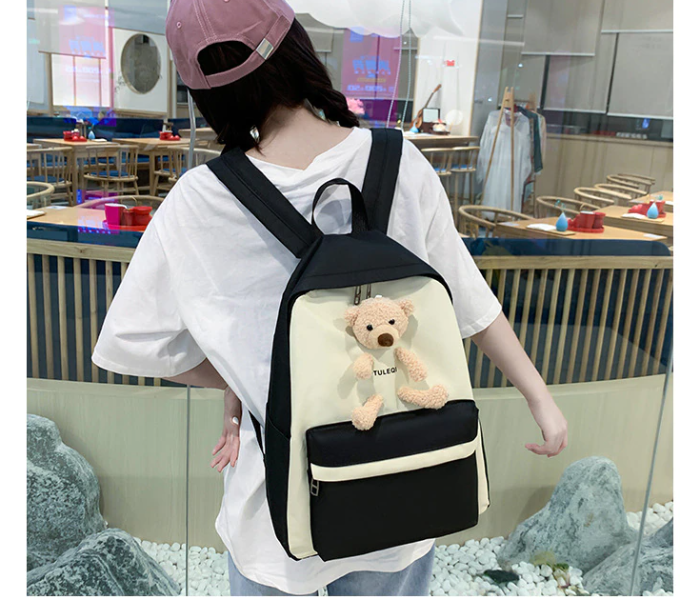 4 Pieces Fashion Cute Bear Canvas Shoulder School Bag for Teenage Girls - Black - Zoom Image 2