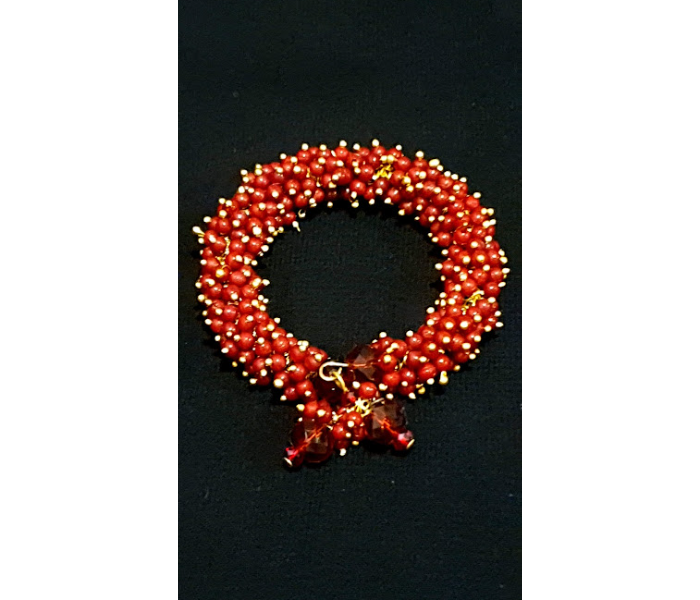 Strabella BR1-25d Openable Beaded Bracelet for Women - Red - Zoom Image