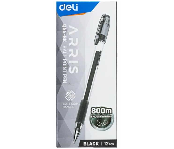 Deli Q55-BK 12 Piece 0.7mm Bullet Tip Ballpoint Pen - Black - Zoom Image