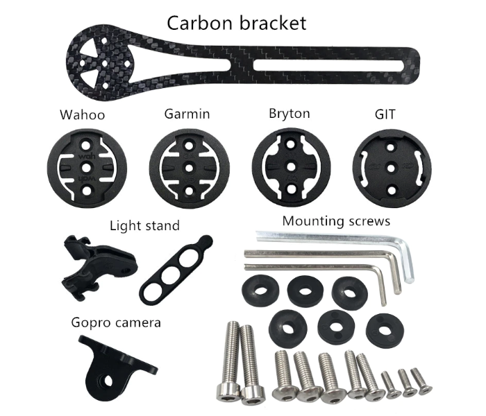 DJ CRBN-MNT Carbon Cyclo Computer Mount Holder with Camera Light Mount for Wahoo Garmin Magene XOSS for Integrated Handlebar Dropbar -Black - Zoom Image 2