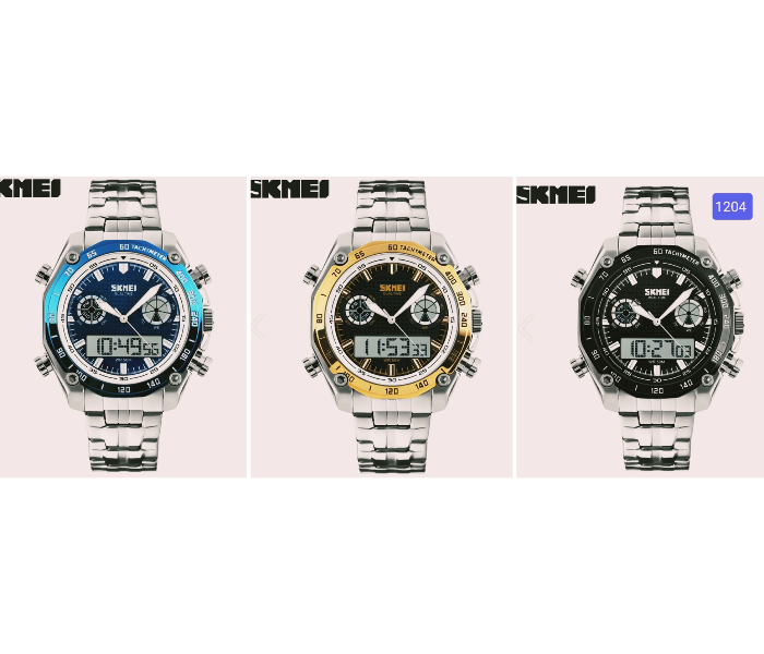 Skmei 1204 3 Piece Gents Chain Double Time Analog Watch for Men - Blue Gold and Black - Zoom Image