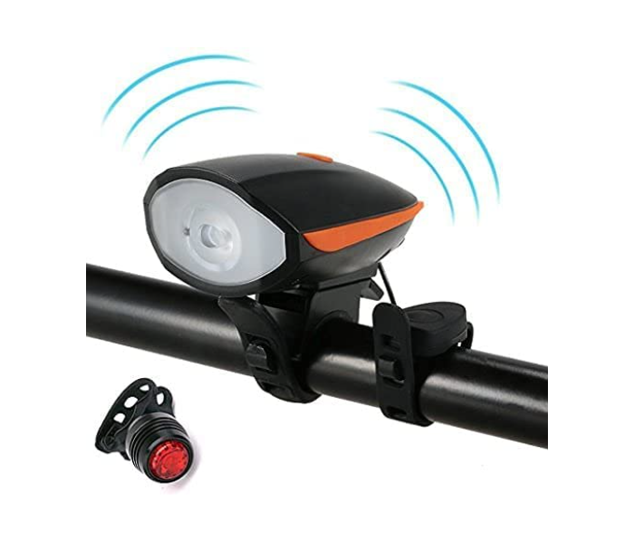 B09DBPC7RK Super Bright Waterproof USB Rechargeable Bicycle with Front Headlight and Bell Horn - Black - Zoom Image