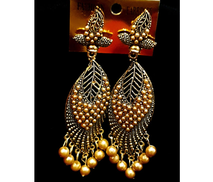 Strabella ER20-07 Beautiful Oxidised Dangle Earring with Beads for Women - Golden - Zoom Image