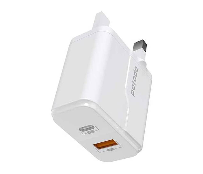 Porodo PD-18PDUK-WH Dual Port USB C Wall Charger with Braided Type-C to Lightning PD Cable - White - Zoom Image 2