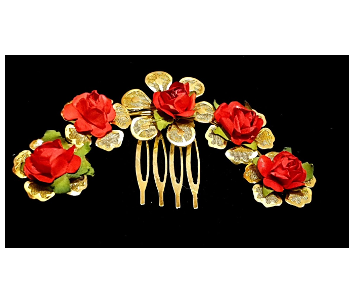 Strabella HA1-08a Stylish and Elegant Floral Hair Comb - Red and Gold - Zoom Image