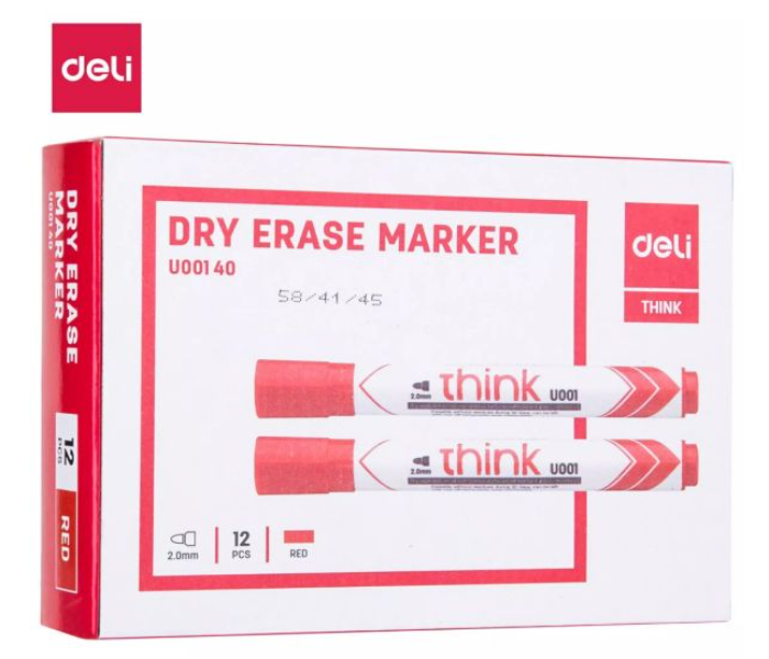 Deli U00140 12 Piece 2.0mm Bullet Tip Dry Erase Marker - Red - Zoom Image 1