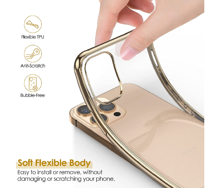 Generic IPHC-4081-03 Slim Clear TPU Cover with Luxury Metal Shockproof Bumper Protection for iPhone 13 Pro Max - Gold - Zoom Image 2