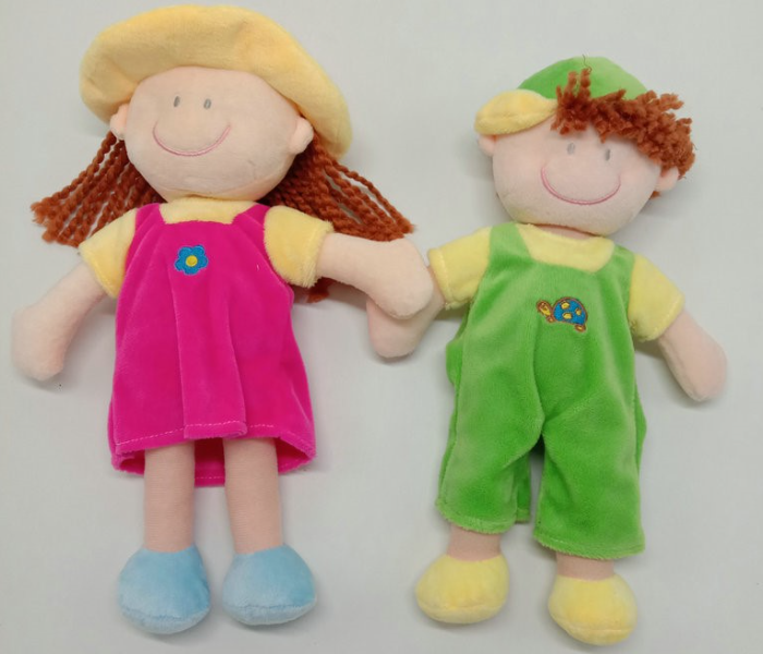 SY2017102-55 30CM 2 Piece Boy and Girl Soft Doll for Kids - Green and Pink - Zoom Image