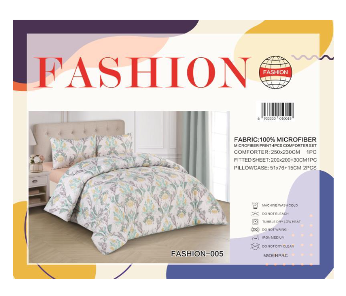 Fashion Microfiber Print 4 Piece Comforter Set 005 - White and Green - Zoom Image