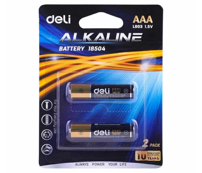 Deli 18504 1.5Volte 2 Piece AAA Lr03 Alkaline Battery - Black and Gold - Zoom Image