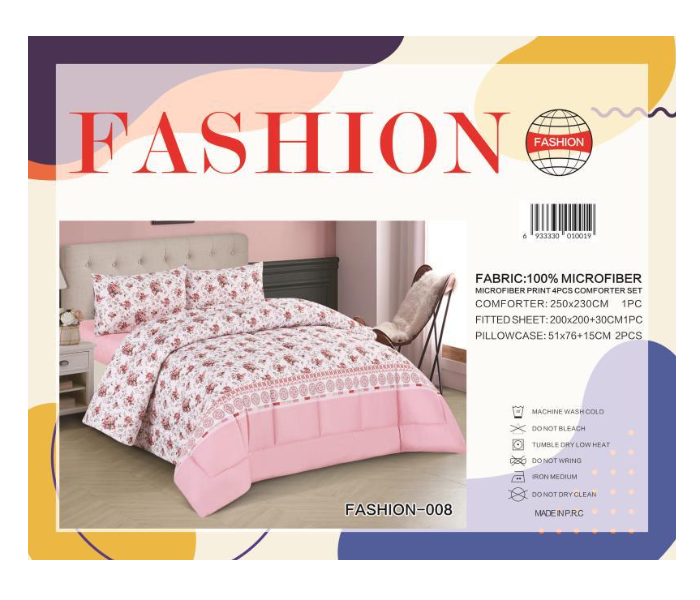 Fashion Microfiber Print 4 Piece Comforter Set 008 - Soft Rose - Zoom Image