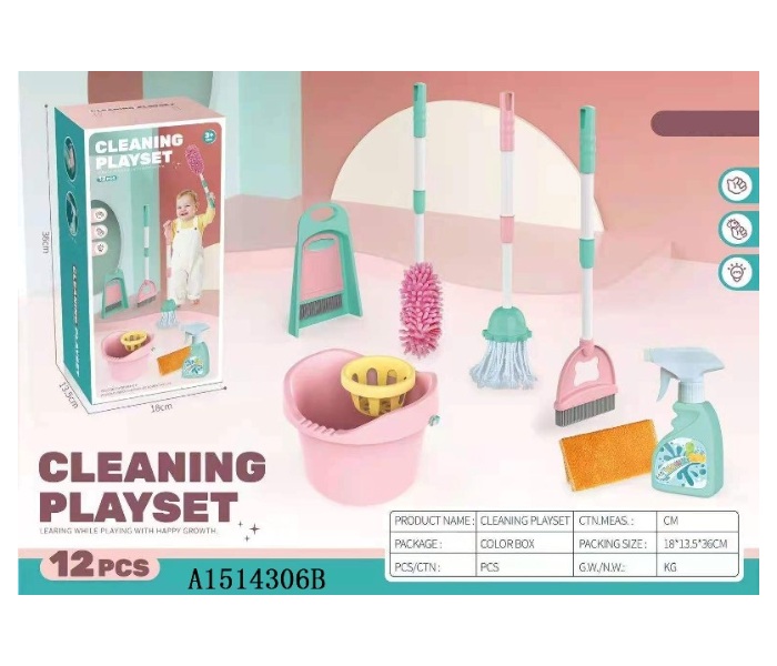 988-6 12 Pieces Pretend Play Cleaning Playset for Kids - Pink and Blue - Zoom Image