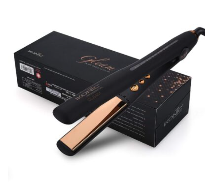 Ikonic 8904231000483 Ceramic Gleam Rose Gold Straightener - Black and Gold - Zoom Image