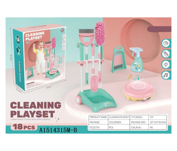 988-7 Battery Operator Cleaning Set with Music and Light for Kids - Pink and Blue - Zoom Image