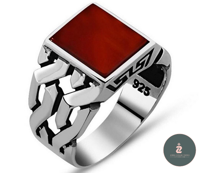 Zera RGMN03 9 Stainless Steel Trendy Ring for Men - Red - Zoom Image