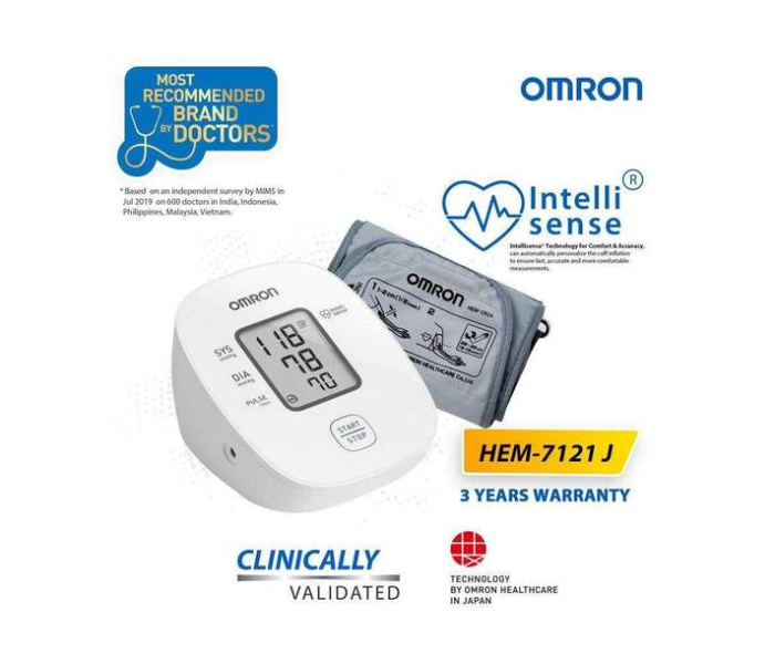 Omron Hem-7121 J Automatic Upper Arm Blood Pressure Monitor - White - Zoom Image 2