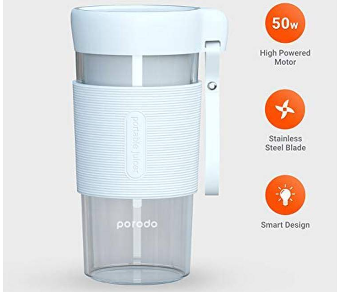 Porodo PD-PRJ350-WH 50W High-Powered Motor Portable Electric USB Rechargeable Juicer - White - Zoom Image 2