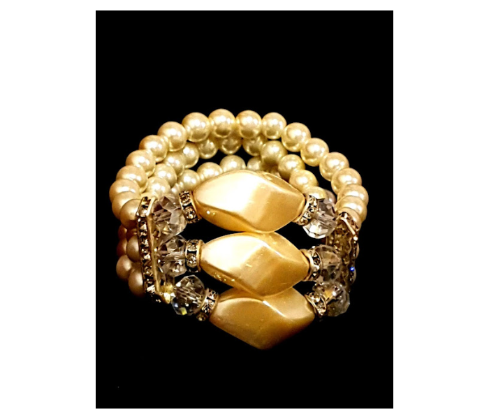 Strabella BR1-29 Gold Plated Simple Bracelet with Beads for Women - Gold - Zoom Image