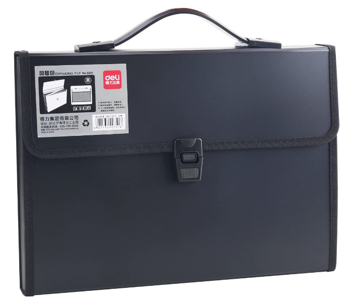 Deli 5231 13 Pockets A4 Paper Expanding File with Handle - Black - Zoom Image