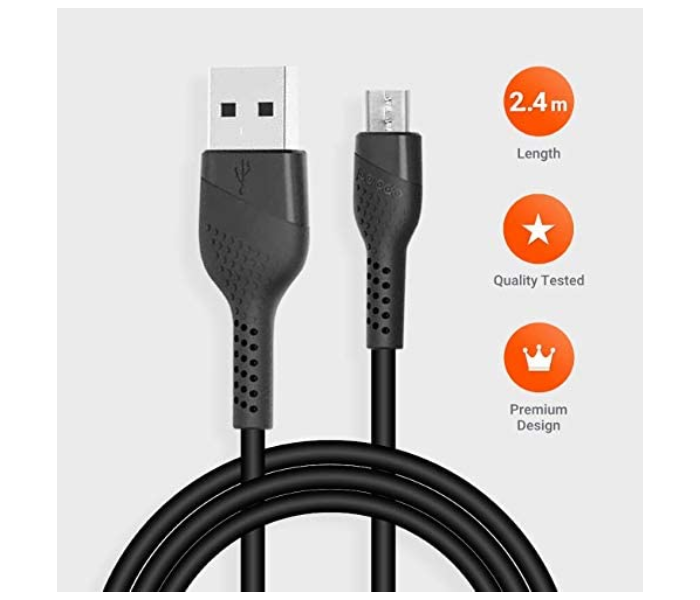 Porodo PD-M24-BK 2.4 Meter Super Durable and Fast Charging PVC Micro USB Cable - Black - Zoom Image 2