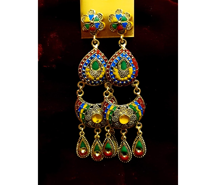 Strabella B4-04 Antique Multicolor Dangle Earring For Women -Yellow and Green - Zoom Image