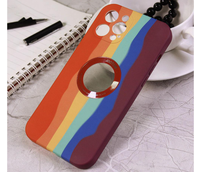 Generic TR-CC-9130-03 Silicone Cover Rainbow Series 3 with Logo Glass Protection Case for iPhone 12 - Maroon - Zoom Image 2