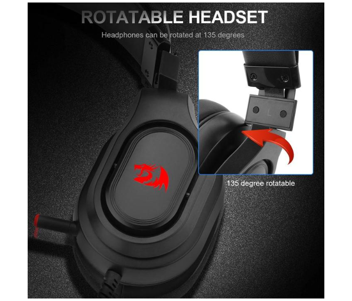 Redragon H360 EPIUS Rotatable USB Surround Sound Gaming Headphone with Noise Canceling - Black - Zoom Image 2