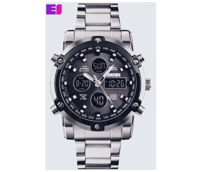 Skmei 1390 Gents Chain Double Time Analog Watch for Men - Grey - Zoom Image