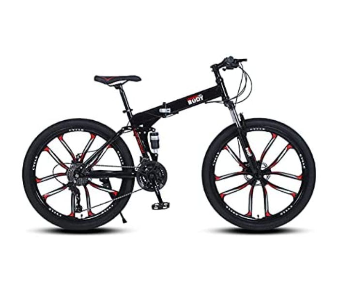 Body Line Sport FLD10K1 26 Inch Super Hero Folding Bicycle with Double Disk Brake and Shock Absoration Front Fork - Black - Zoom Image