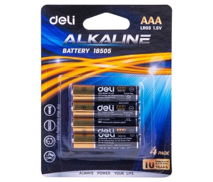 Deli 18505 4 Piece AAA Lr03 Alkaline Battery - Black and Gold - Zoom Image