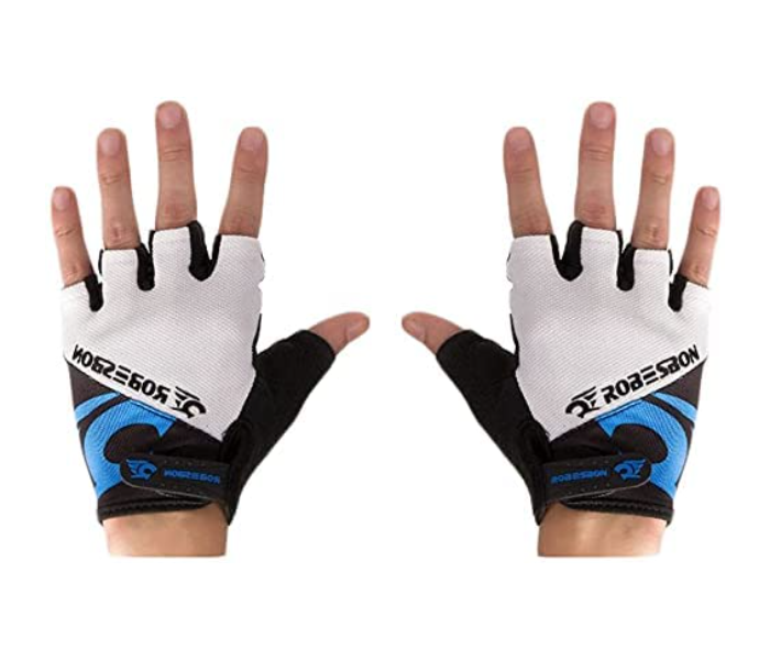 Large Breathable Mesh Bicycle Gloves with Half Finger Exercise Glove - White and Blue - Zoom Image