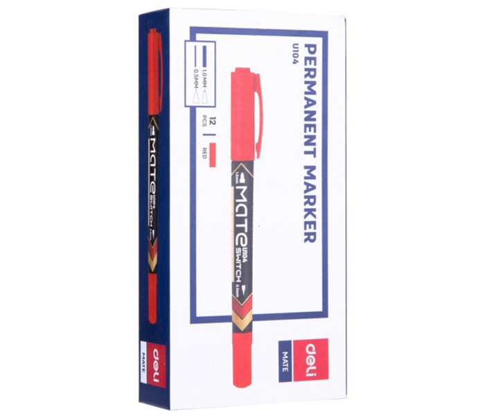 Deli U10440 12 Piece Mate Twin Permanent Marker - Red - Zoom Image 4