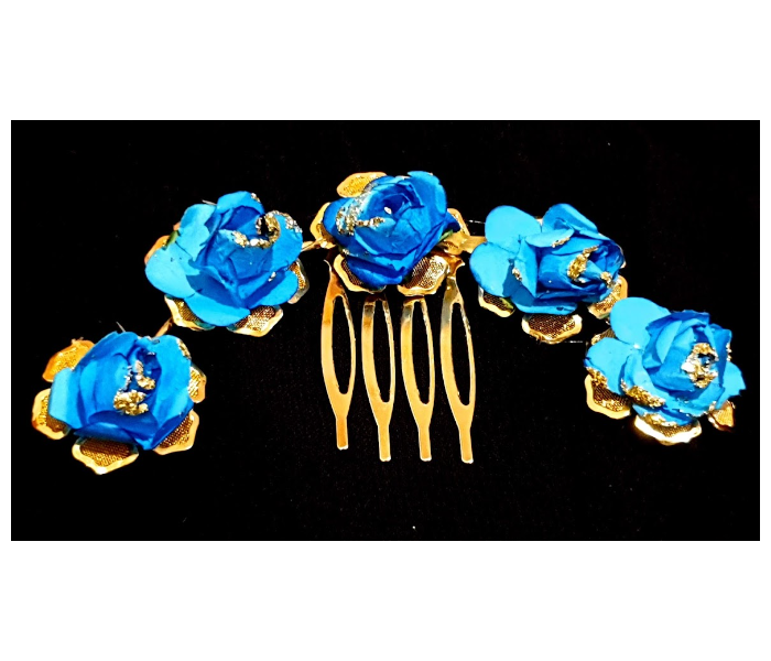 Strabella HA1-08c Stylish and Elegant Floral Hair Comb - Blue - Zoom Image