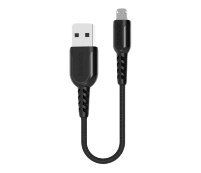 Porodo PD-MMETRP025-BK 0.25 Meter Super Durable Metal Braided Micro USB Fast Charging Cable - Black - Zoom Image