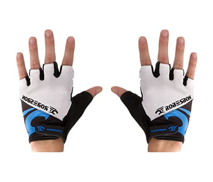 Medium Breathable Mesh Bicycle Gloves with Half Finger Exercise Glove - White and Blue - Zoom Image