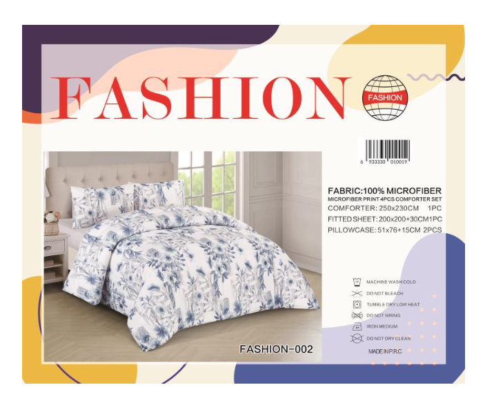 Fashion Microfiber Print 4 Piece Comforter Set 002 - White and Blue - Zoom Image