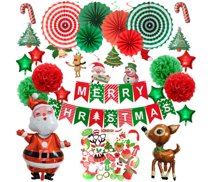 Decor 1 Christmas Full Decor Set - Christmas Paper Fan Set Of Six Piece Christmas Fishtail Flag Paper Flower Balls Christmas Photo Set Elderly Aluminum Balloon - Zoom Image 1