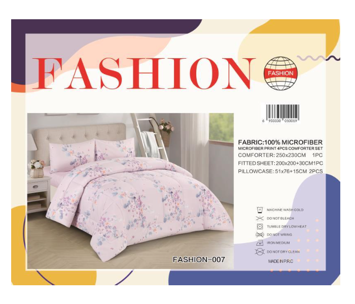 Fashion Microfiber Print 4 Piece Comforter Set 007 - Baby Pink - Zoom Image