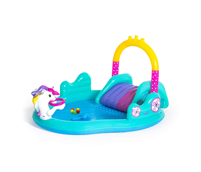 Bestway 53097 2.74X1.98X1.37 cm Vinyl Unicorn Carriage Water Play Centre -Blue - Zoom Image