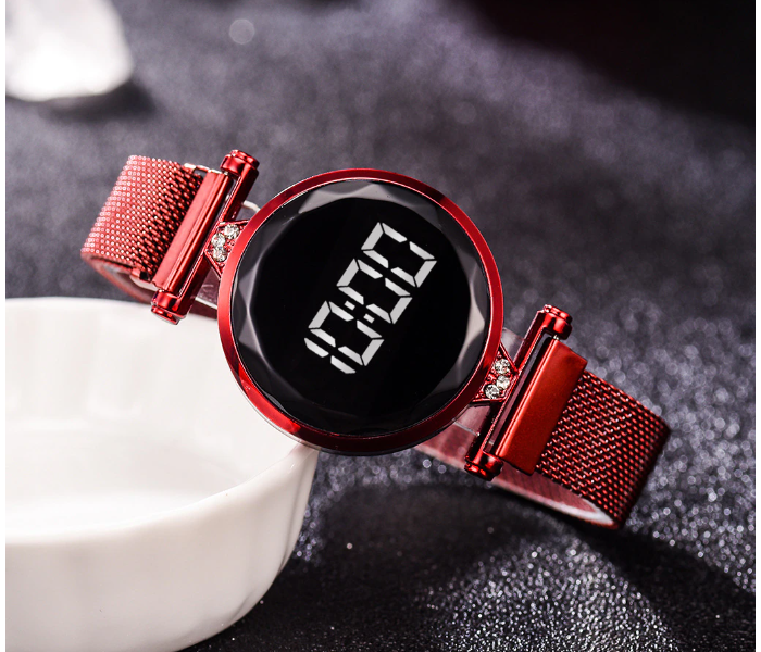 Fashionable Iron Strap Digital Display Magnetic Watch For Women - Red - Zoom Image 2