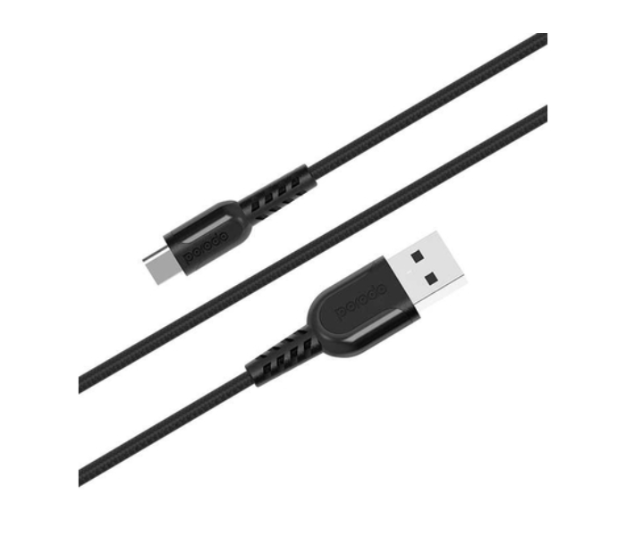 Porodo PD-CMETRP24-BK 2.4 Meter Super Durable Metal Braided USB Type-C Charging Cable - Black - Zoom Image