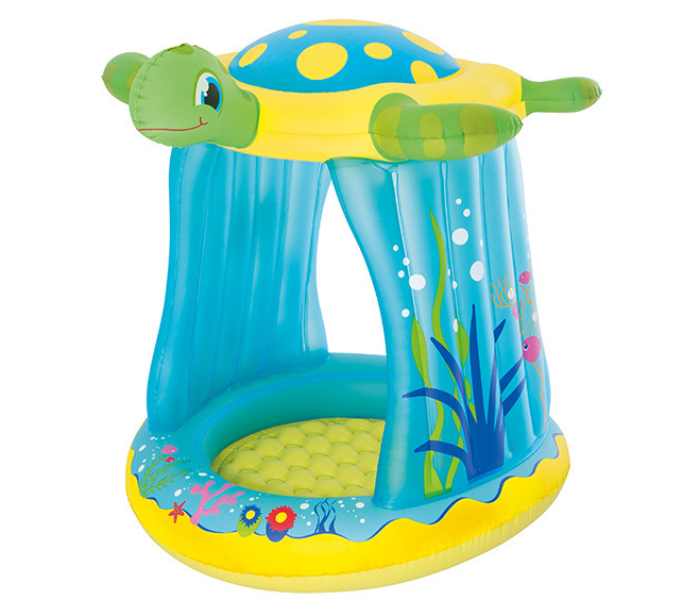 Bestway 52219 1.09Mx96Cmx1.04M Vinyl Turtle Totz Play Inflatable Pool With Sun Shade -Blue and Yellow - Zoom Image 2